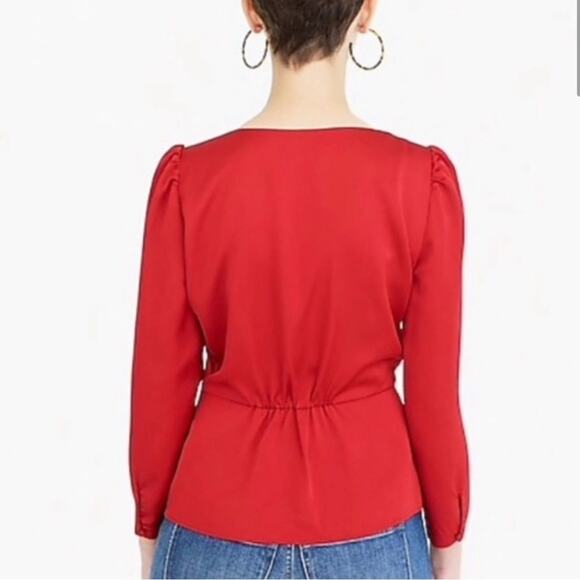 J. Crew Red Satin Peplum Crepe Top button front - Picture 4 of 10